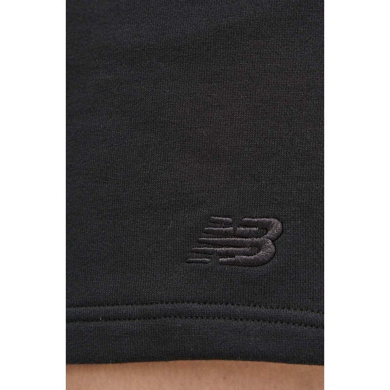 New Balance pantaloni scurti din bumbac culoarea negru, neted, medium waist