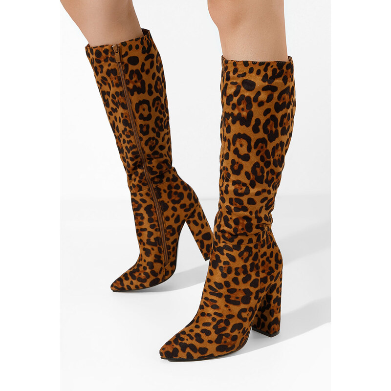 Zapatos Cizme cu toc gros Rasha leopard