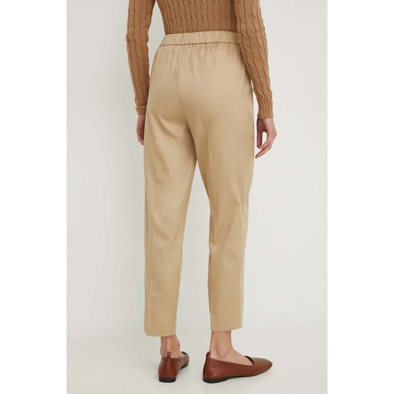 Sisley pantaloni femei, culoarea bej, fason tigareta, high waist