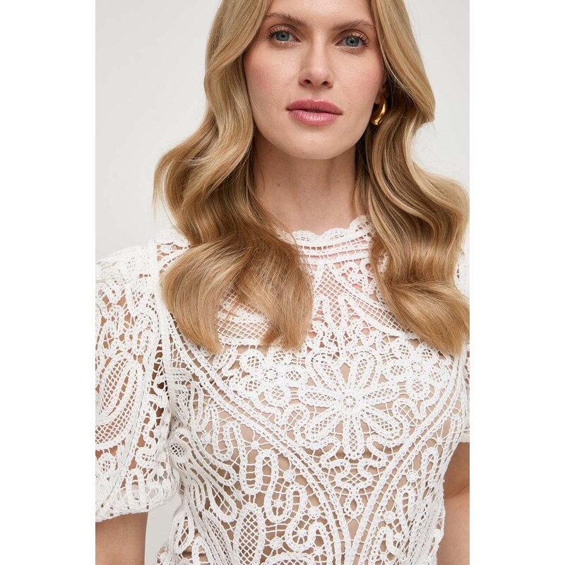 Twinset bluza femei, culoarea alb, in modele florale