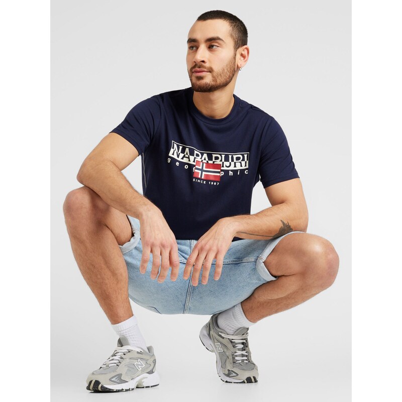 NAPAPIJRI Tricou 'S-Aylmer' albastru marin / roșu deschis / alb
