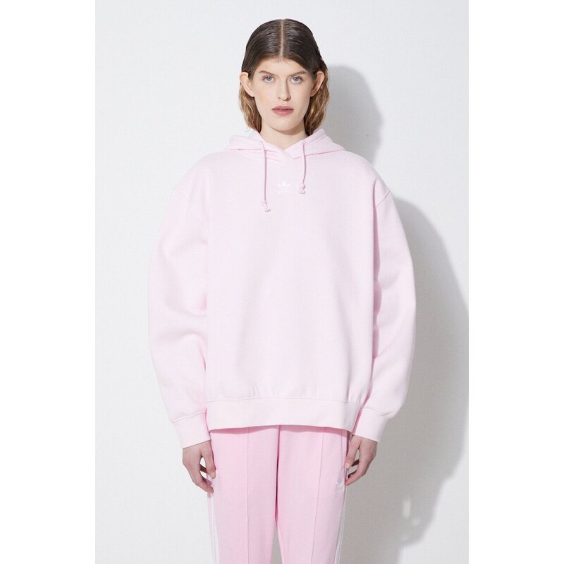 adidas Originals bluză Adicolor Essentials Boyfriend Hoodie femei, culoarea roz, cu glugă, uni, IR5927