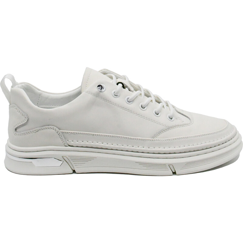 Pantofi sport Franco Gerardo albi din piele naturala, cu detaliu metalic FNX7662
