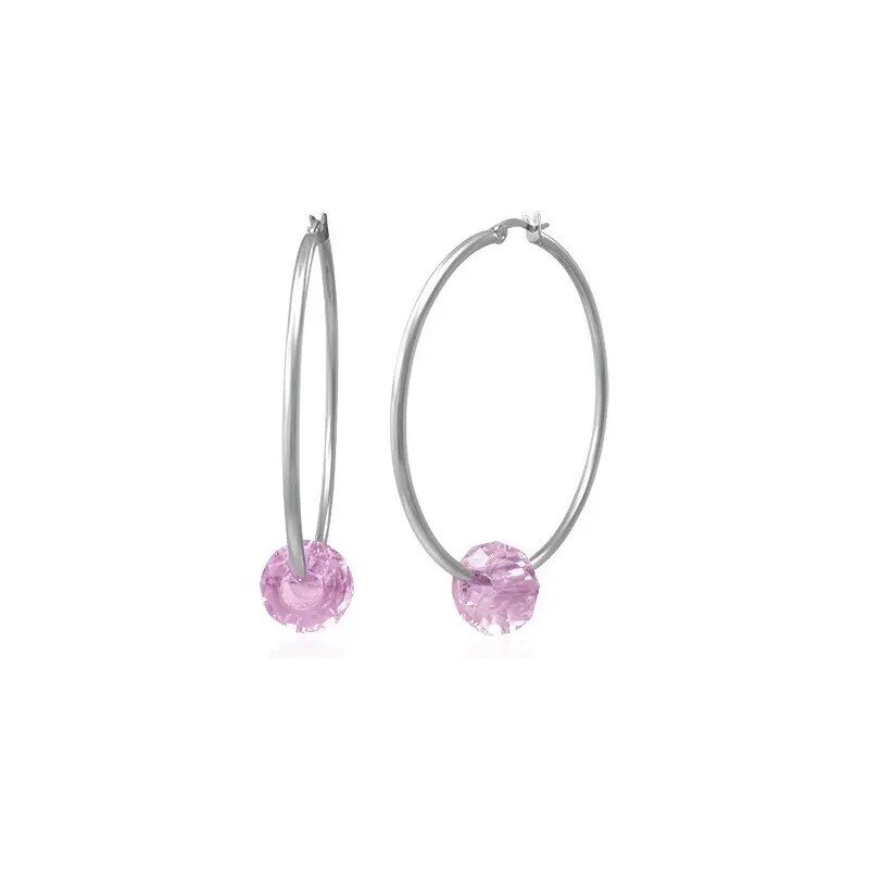 Bijuterii Eshop - Cercei din oțel - cercuri mari argintii cu o mărgea roz fațetată X09.10