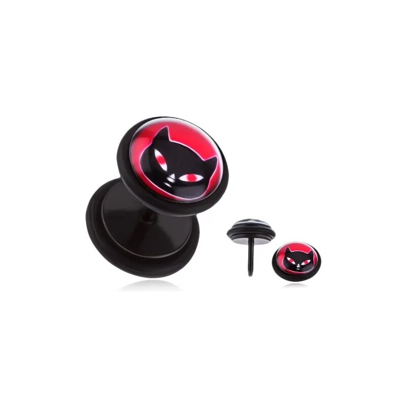 Bijuterii Eshop - Plug fals pentru ureche, negru, cu o peliculă DFV - o pisicuţă cu ochi roşii PC30.14