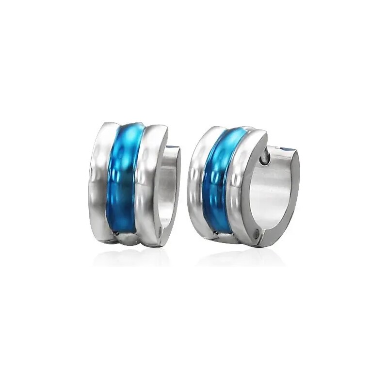 Bijuterii Eshop - Cercei verigă din oțel, argintiu cu albastru, trei linii rotunjite SP52.01