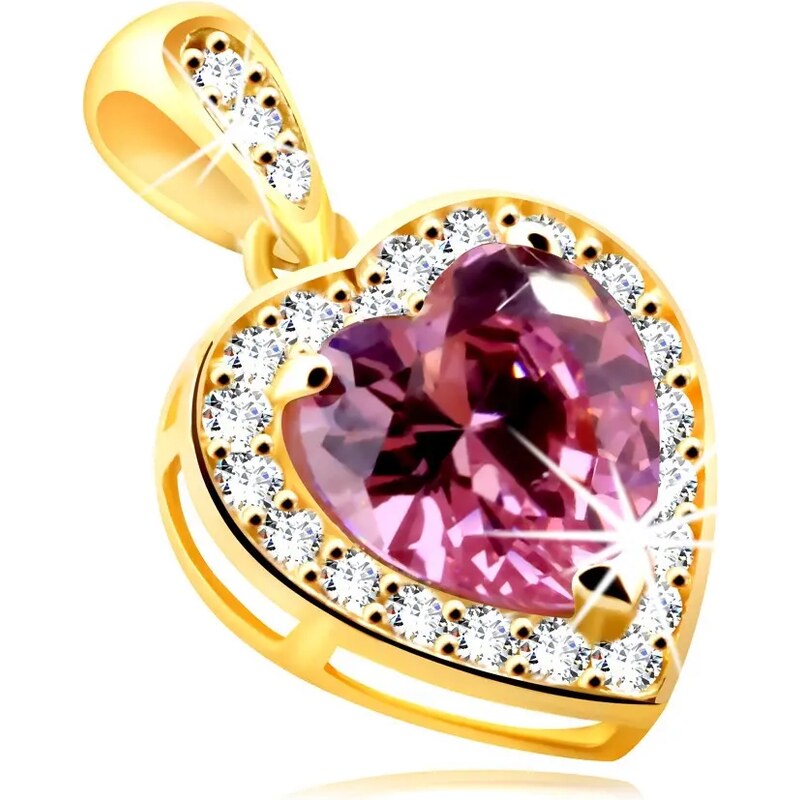 Bijuterii Eshop - Pandantiv din aur 9K - inimă cu zirconiu roz tăiat, mici zirconii clare S4GG243.62