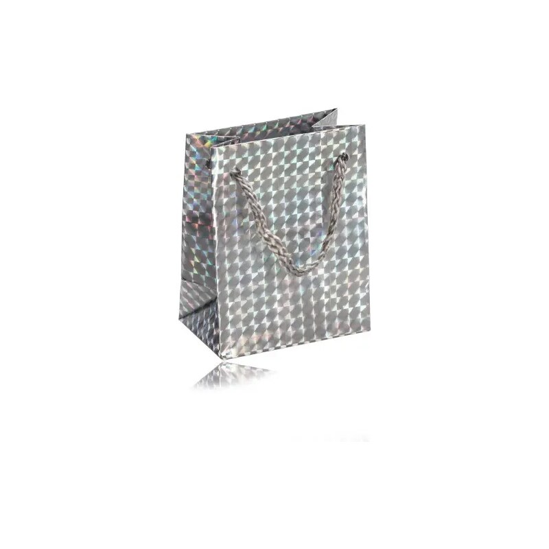 Bijuterii Eshop - Pungă cadou din hârtie holografică - culoare argintie, șnur gri Y32.09
