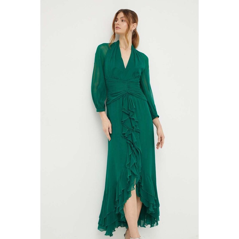 Luisa Spagnoli rochie culoarea verde, midi, evazati