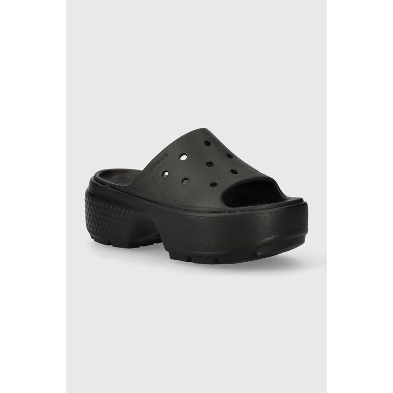 Crocs papuci Stomp Slide femei, culoarea negru, cu platforma, 209346