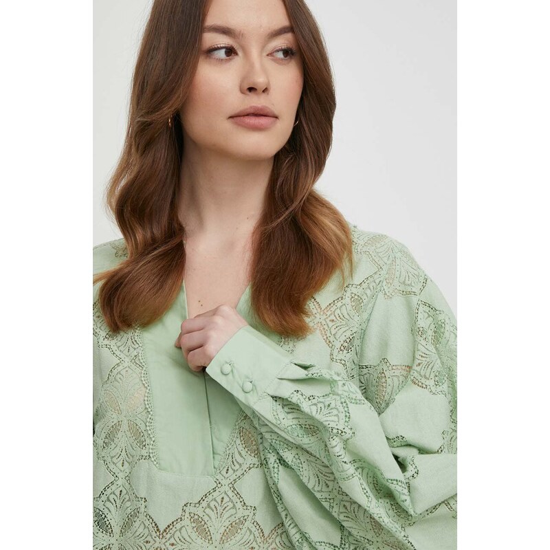 Mos Mosh bluza femei, culoarea verde, neted