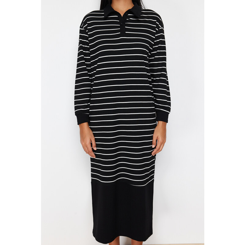 Trendyol Black Striped Polo Neck Knitted Dress