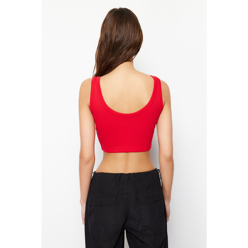 Trendyol Red Ribbed V-Neck Super Crop Stretchy Knitted Undershirt