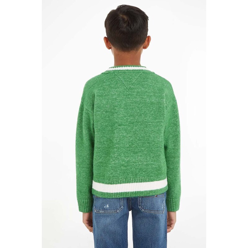 Tommy Hilfiger pulover pentru copii din amestec de lana culoarea verde, călduros