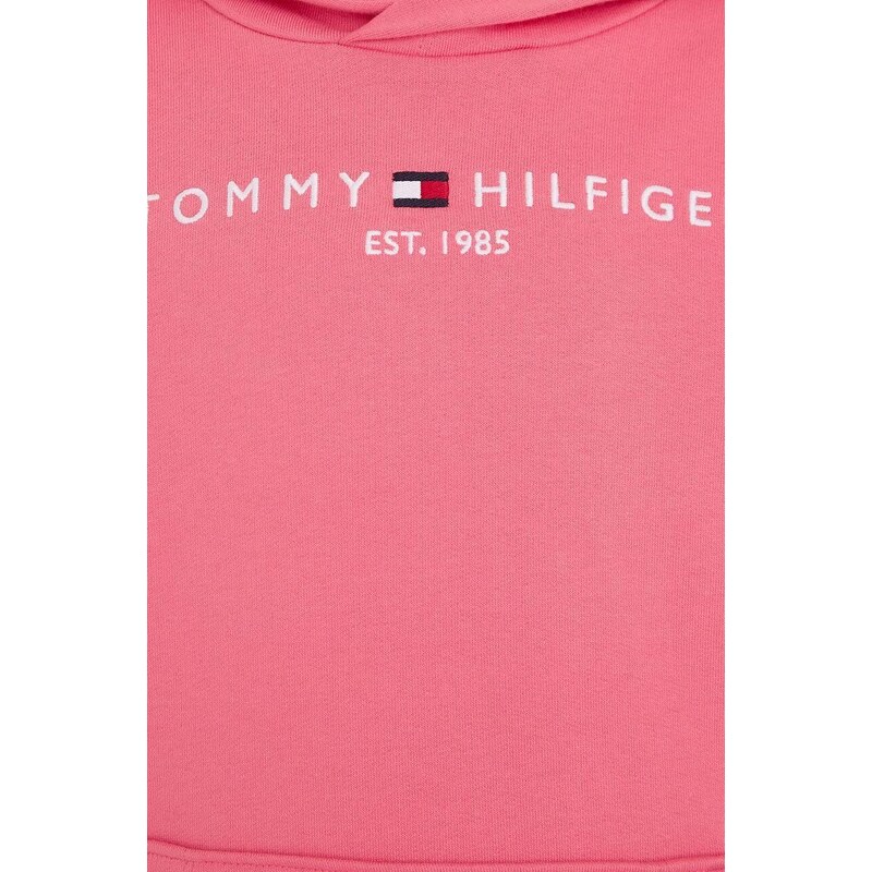 Tommy Hilfiger hanorac de bumbac pentru copii culoarea roz, cu glugă, cu imprimeu