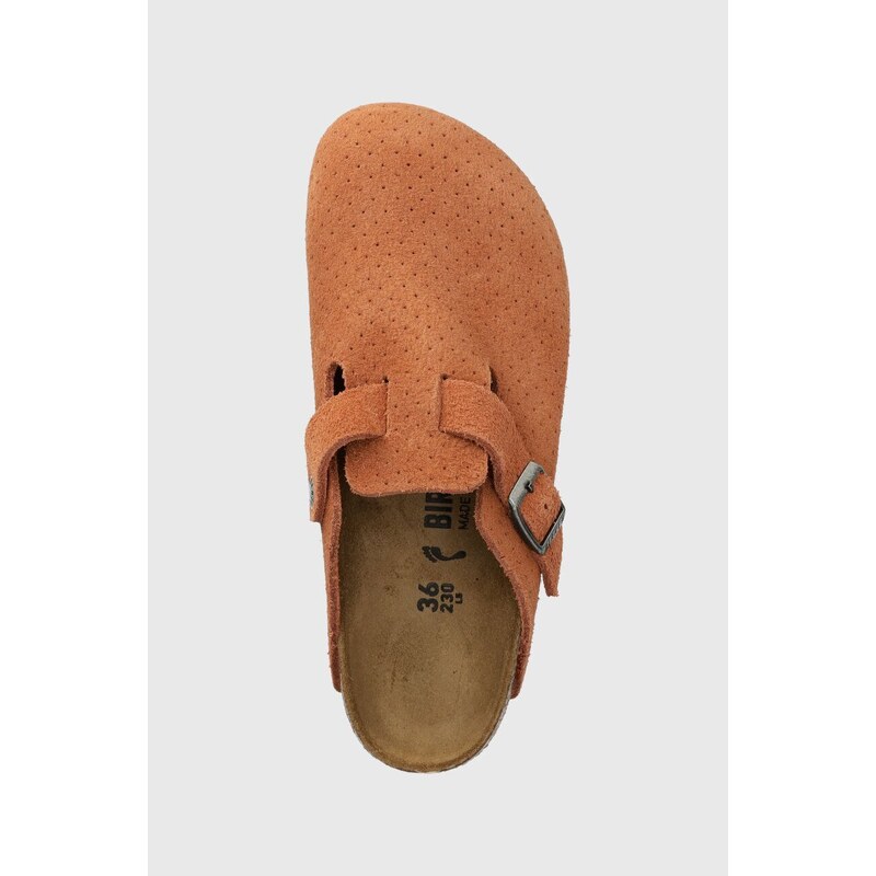 Birkenstock papuci din piele Boston femei, culoarea portocaliu, 1027118