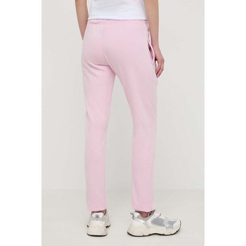 PLEIN SPORT pantaloni de trening din bumbac culoarea roz, neted