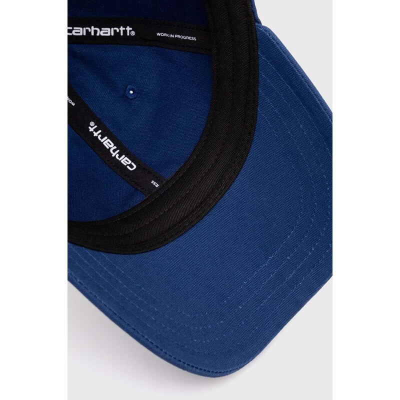 Carhartt WIP șapcă de baseball din bumbac Canvas Script Cap culoarea albastru marin, cu imprimeu, I028876.22TXX