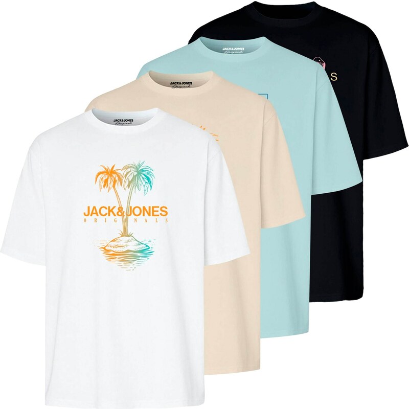 JACK & JONES Tricou 'LAFAYETTE' culoarea pielii / turcoaz / negru / alb