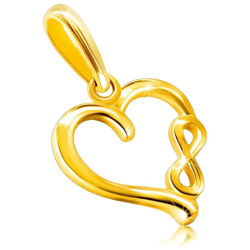 Bijuterii Eshop - Pandantiv din aur galben 585 - motiv „INFINIT” într-un finisaj neted cu inimă strălucitoare S1GG235.03