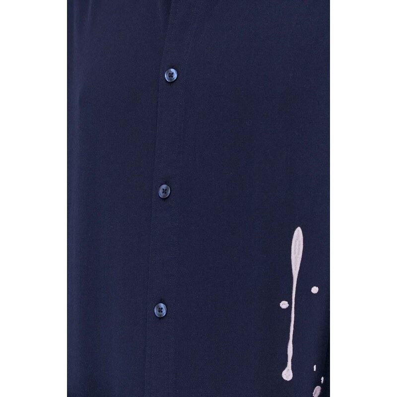 Desigual camasa din bumbac IAN barbati, culoarea albastru marin, cu guler clasic, regular, 24SMCW15