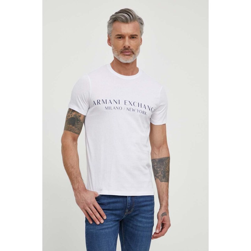 Armani Exchange Tricou bărbați, culoarea alb, cu imprimeu