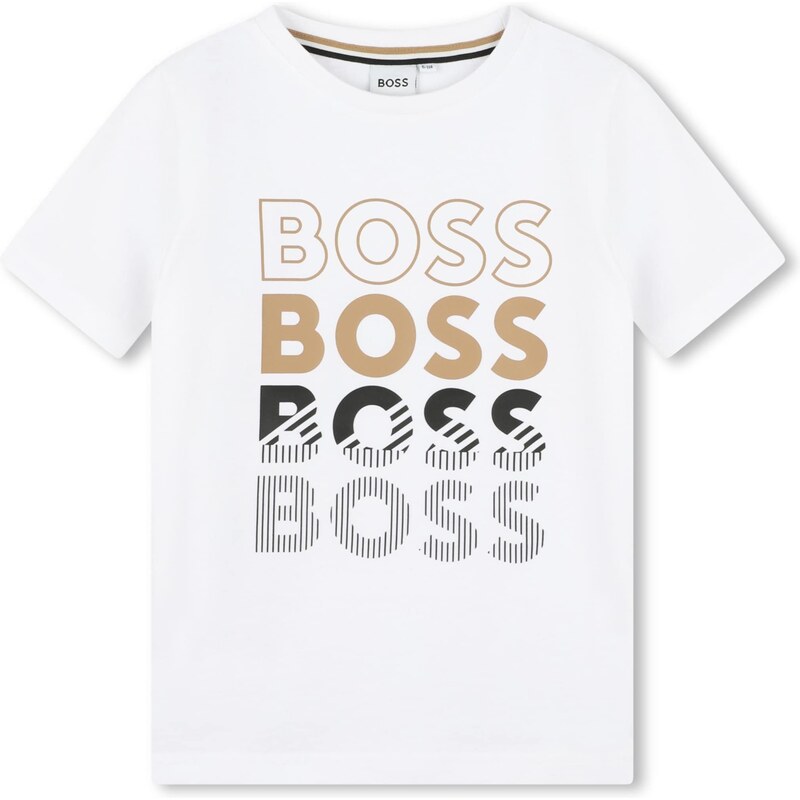 BOSS Kidswear Tricou bej închis / negru / alb