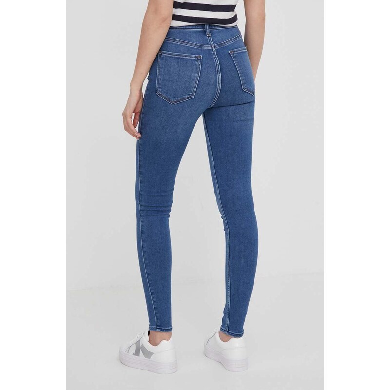 Abercrombie & Fitch jeansi femei, culoarea albastru marin