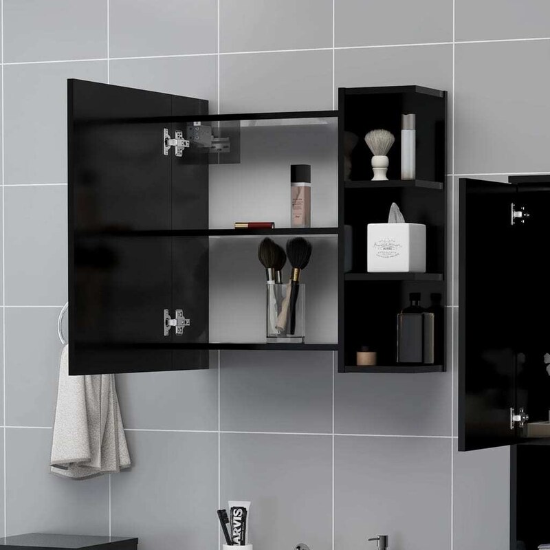 OrlandoKids Dulap de baie cu oglinda, negru, 62,5 x 20,5 x 64 cm, PAL