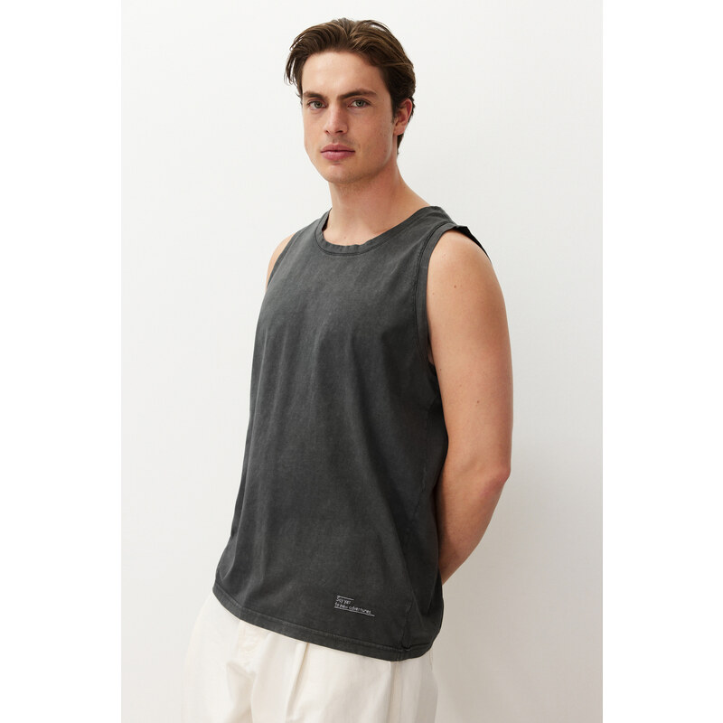 Trendyol Anthracite Oversize/Wide Cut Vintage Labeled 100% Cotton Sleeveless T-shirt/Athlete
