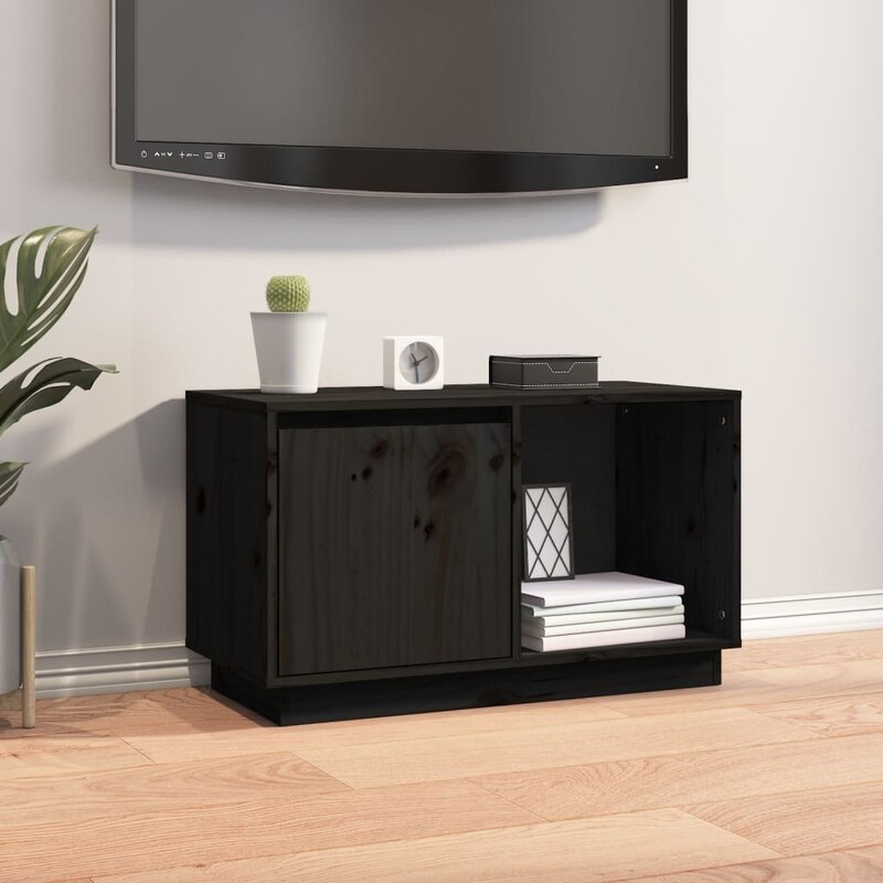OrlandoKids Comoda TV, negru, 74x35x44 cm, lemn masiv de pin