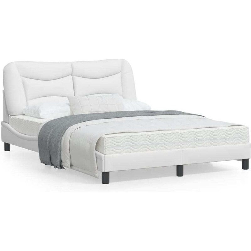 OrlandoKids Cadru de pat cu tablie, alb, 140x200 cm, piele ecologica