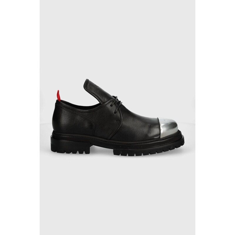 424 pantofi de piele Derby barbati, culoarea negru, FF4SMQ50AP-PE001.999