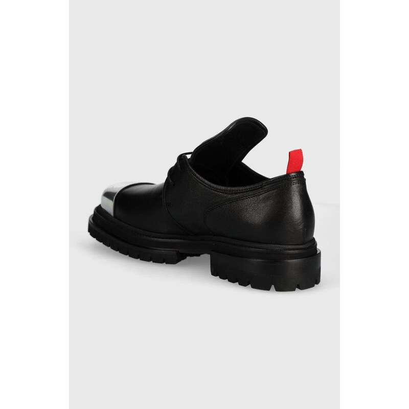 424 pantofi de piele Derby barbati, culoarea negru, FF4SMQ50AP-PE001.999