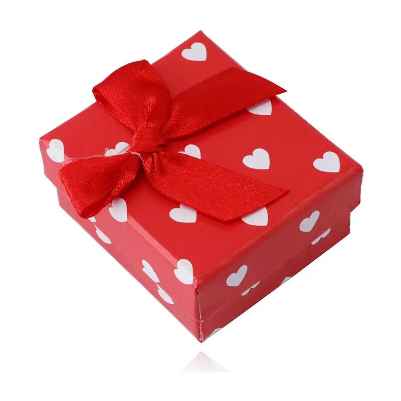 Bijuterii Eshop - Cutie cadou roșu pentru cercei - inimi albe, arc roșu Y50.11