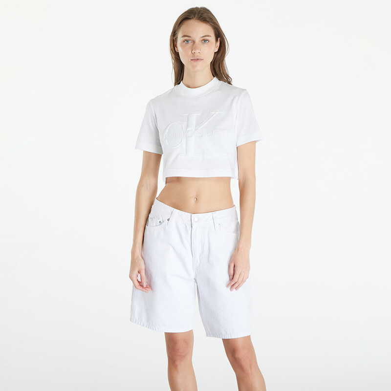 Tricou pentru femei Calvin Klein Jeans Premium Monologo Cropped T-Shirt White