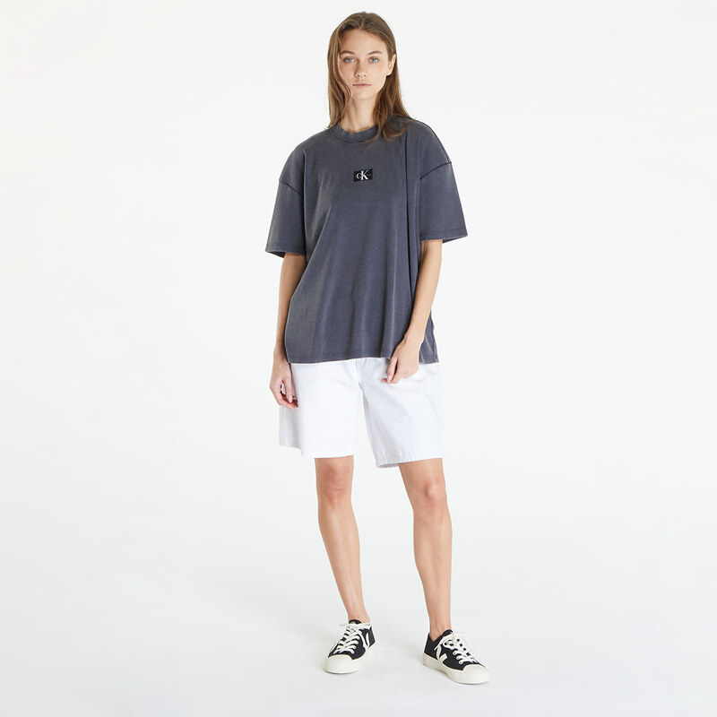 Tricou pentru femei Calvin Klein Jeans Washed Rib Label Boy T-Shirt Gray