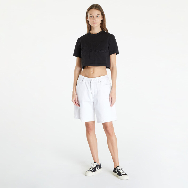 Tricou pentru femei Calvin Klein Jeans Premium Monologo Cropped T-Shirt Black