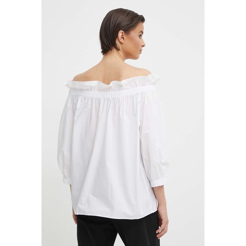 Mos Mosh bluza din bumbac femei, culoarea alb, neted