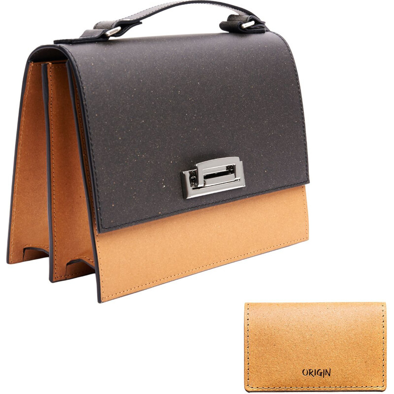 Pachet Geanta STAR Natural by Urban Vanilla, din piele naturala reciclata maro + Port card