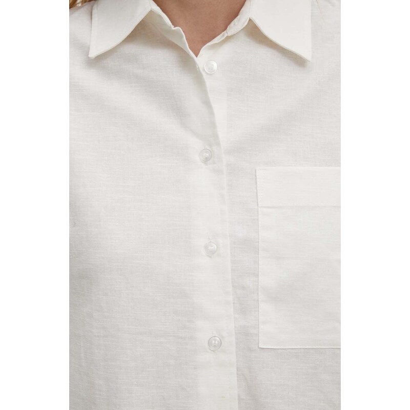 Answear Lab cămașă de in culoarea alb, cu guler clasic, relaxed