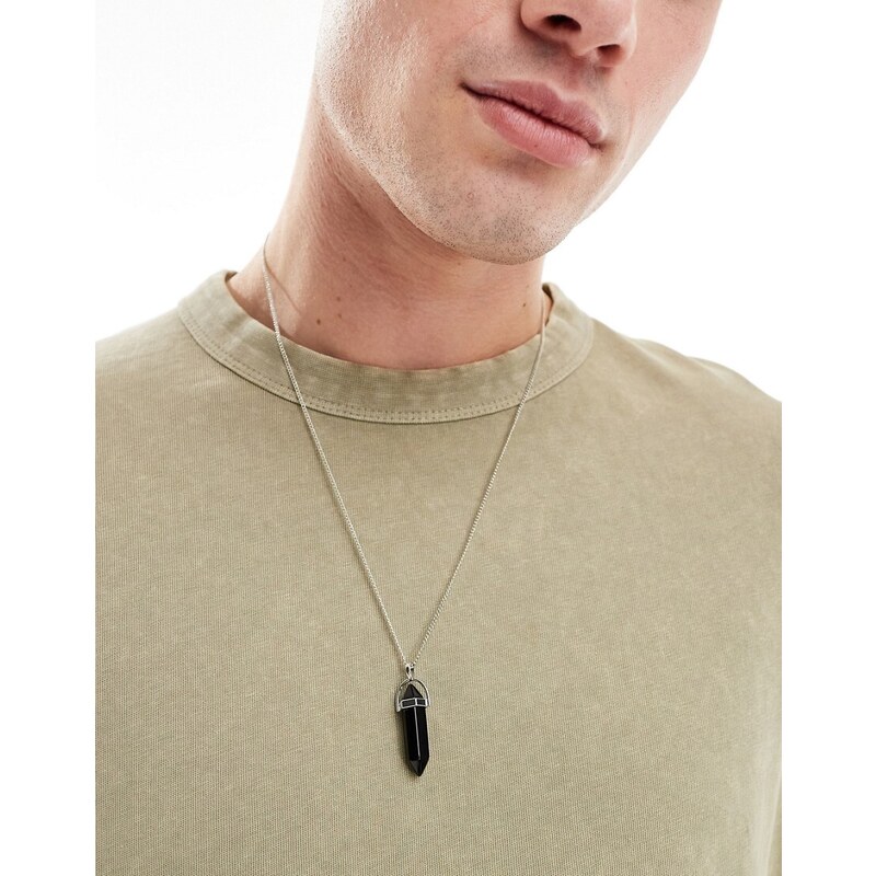 Faded Future natural stone long pendant necklace in silver