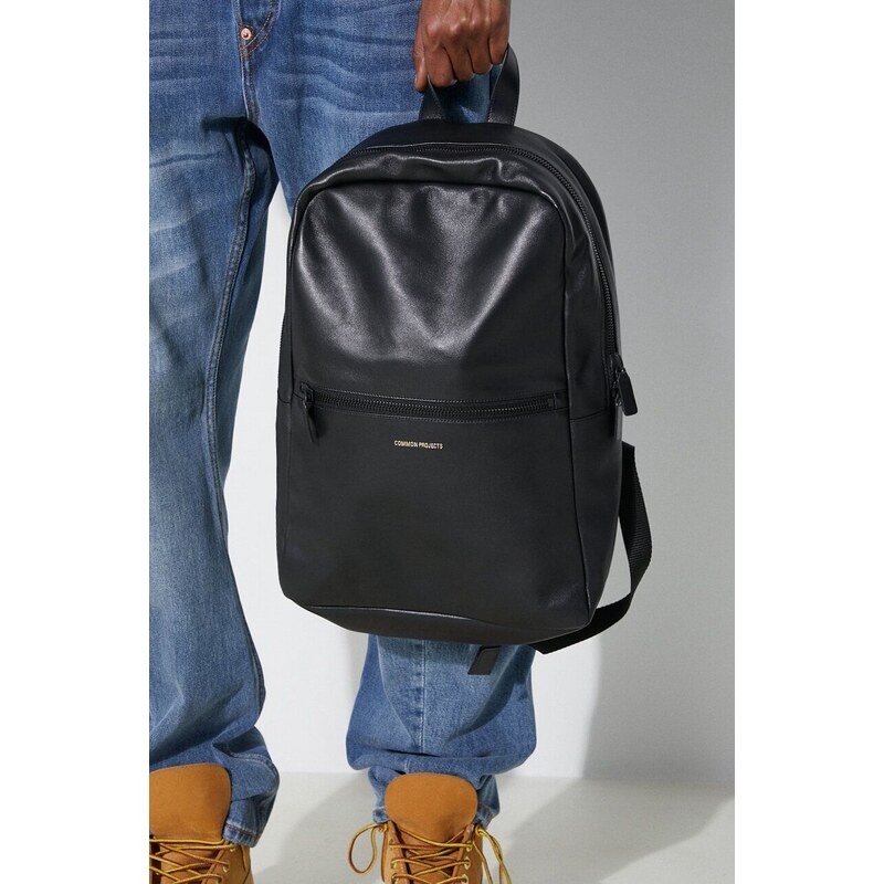 Common Projects ghiozdan de piele Simple Backpack culoarea negru, mare, neted, 9192