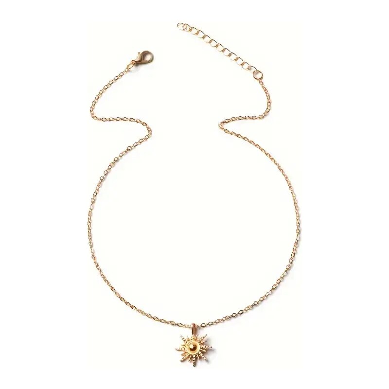 Fashion Jewelry Colier cu pandantiv soare, auriu, dama