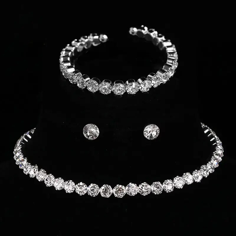 Fashion Jewelry Set bijuterii cu colier, cercei si bratara, argintiu, dama