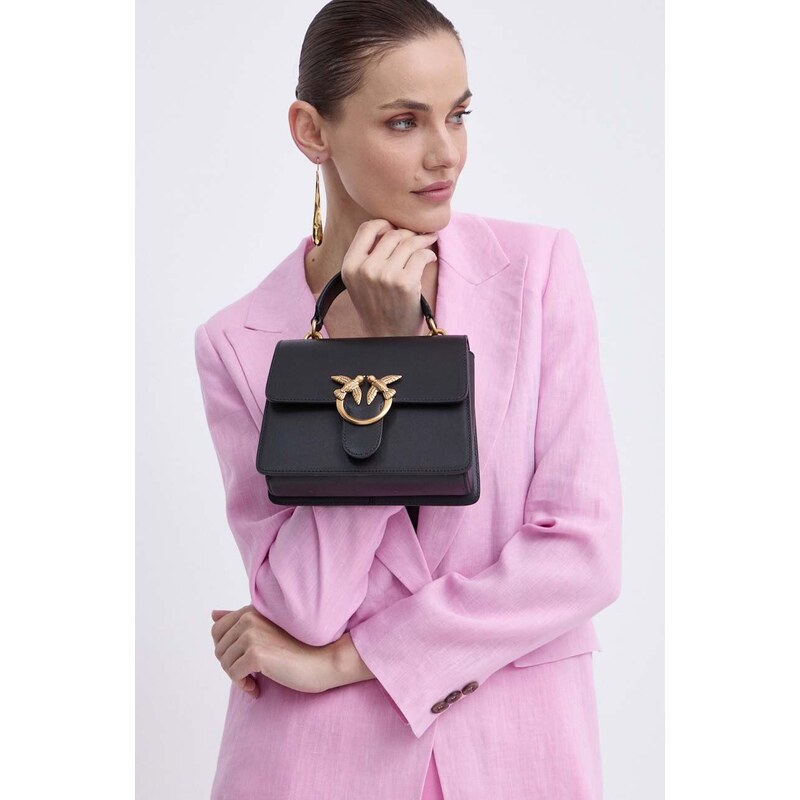 Pinko poșetă de piele culoarea negru, 100071 A0F1