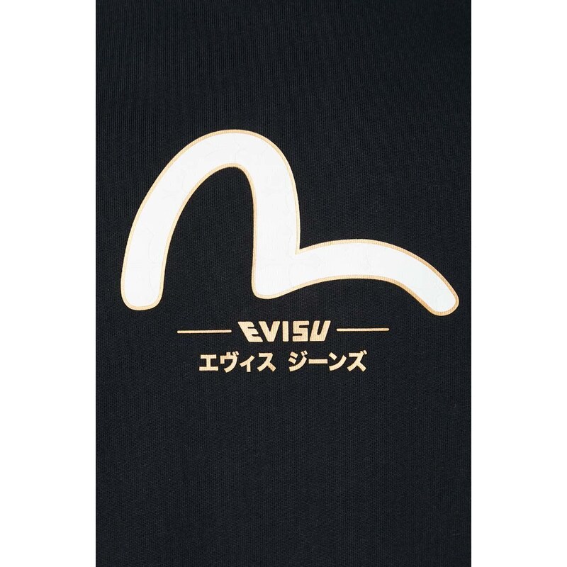 Evisu tricou din bumbac Seagull + Daicock & Kamon Gold print barbati, culoarea negru, cu imprimeu, 2ESHTM4TS7071