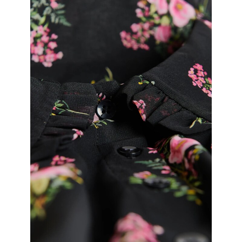 Rochie mini cu volan si imprimeu floral, negru, dama, Reserved