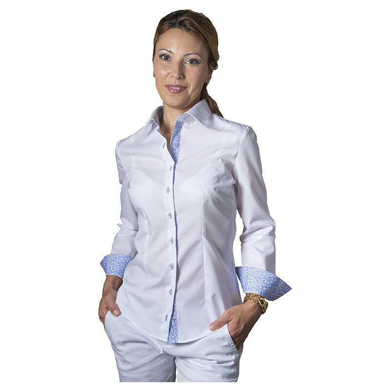 JERMYN'S Camasa Alba Dama EASY IRON - Exclusive Slim Fit cu garnitura paisley bleu (Marime: XL)