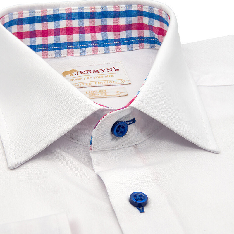 JERMYN'S Camasa alba regular barbati Luxury Classic Fit EASY IRON cu garnitura in carouri (Marime: 3XL)